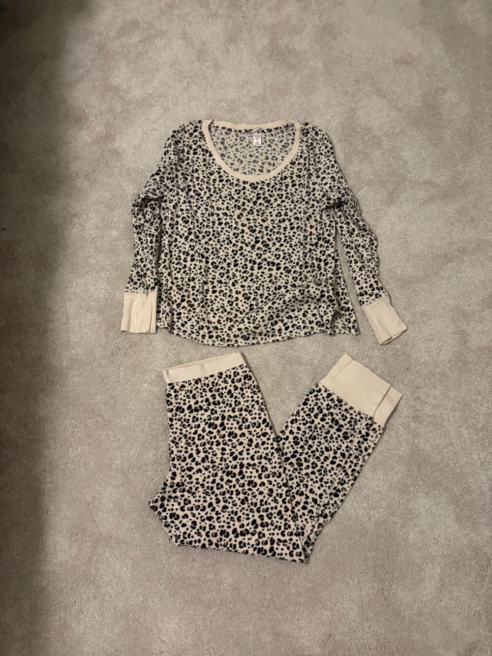 Victoria's Secret Cream and Black Leopard-Print Pajama Set